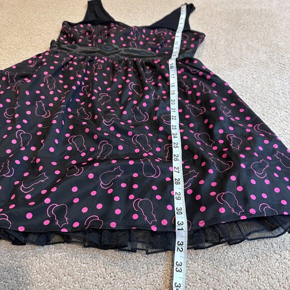 Hot Topic Dress Kitty Cat Retro Pinup Polka Dot Black Pink 50s Rockabilly MEDIUM - Picture 7 of 11